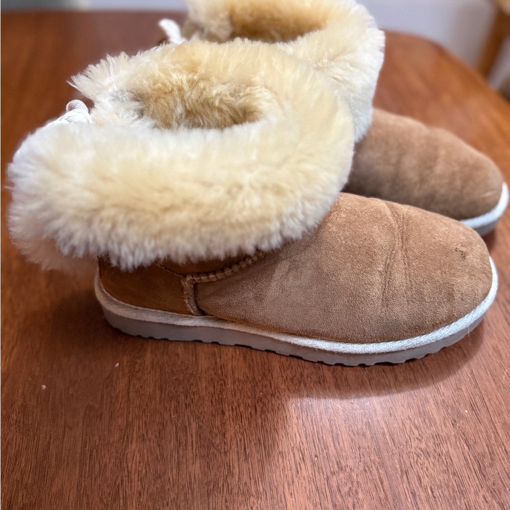 UGG Selene Rope Bailey Tan Boots with Cream Fur